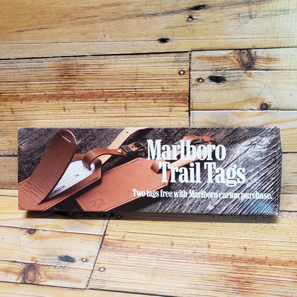 Vintage 1990s Marlboro Trail Leather Tags NEW SEALED Travel Luggage Memorabilia.